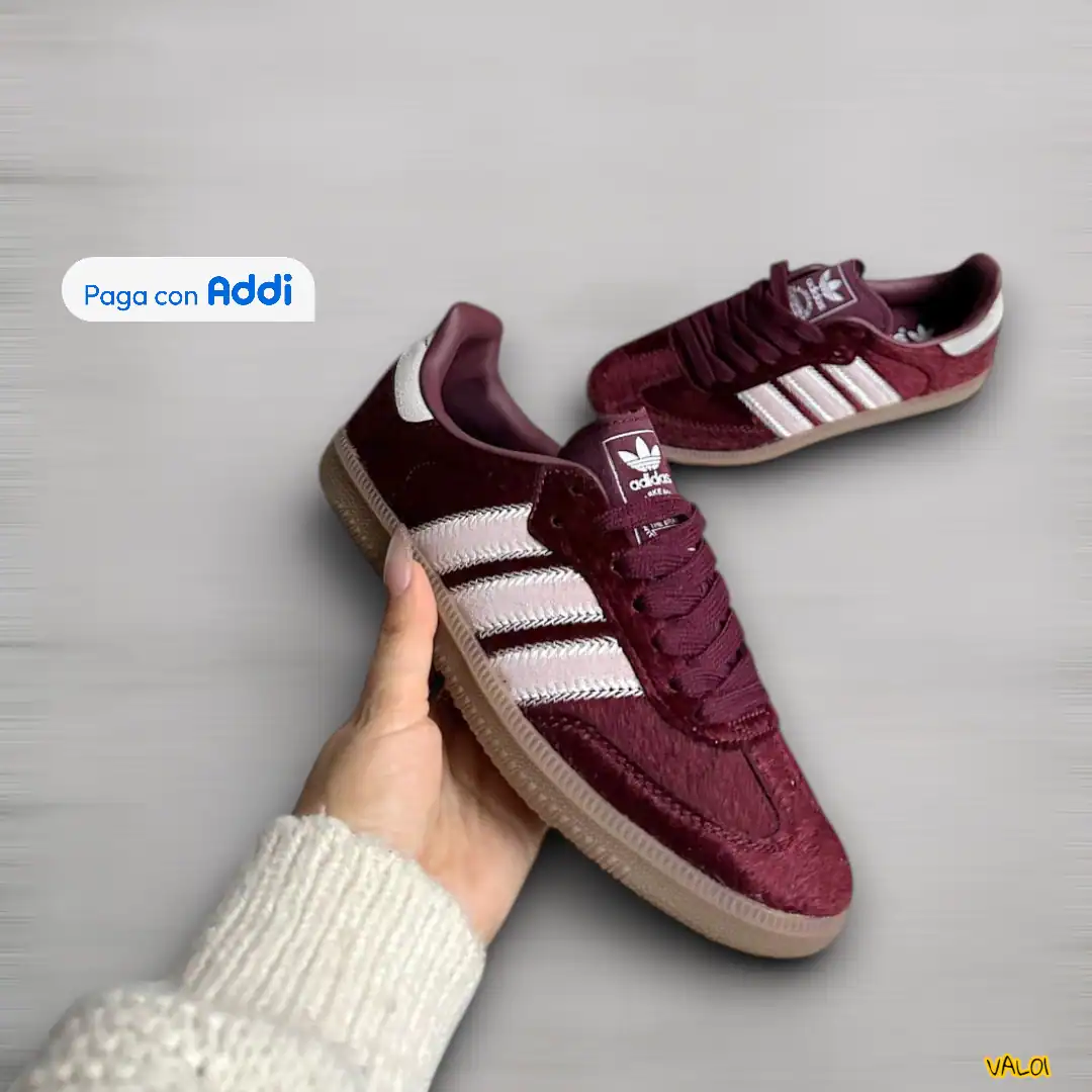 Tenis Adidas Samba vinitinto calidad importada 1.1 con acabados premium y diseño clásico.