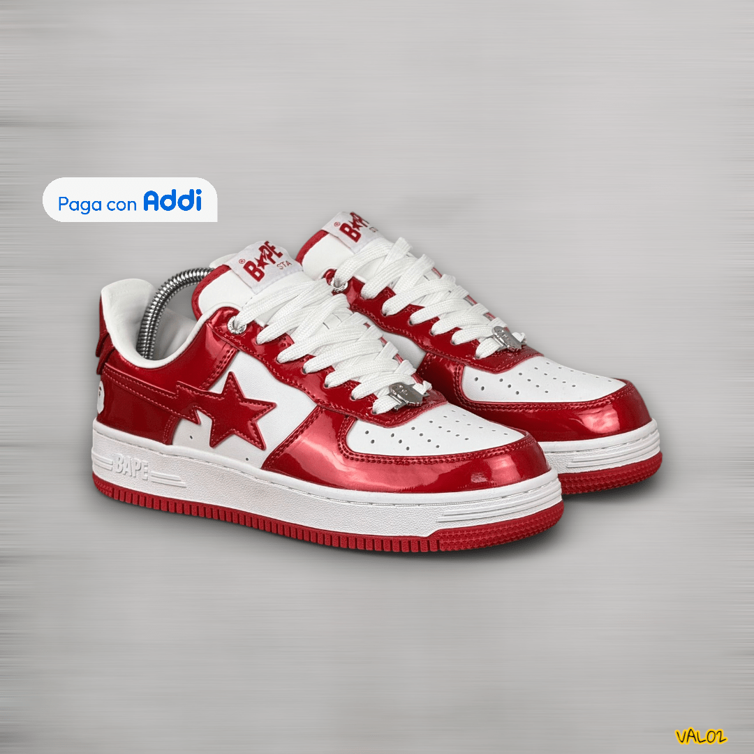 Tenis Bape rojo estilo urbano llamativo streetwear