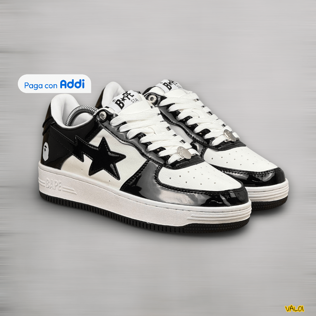 Tenis Bape negro blanco estilo street moderno