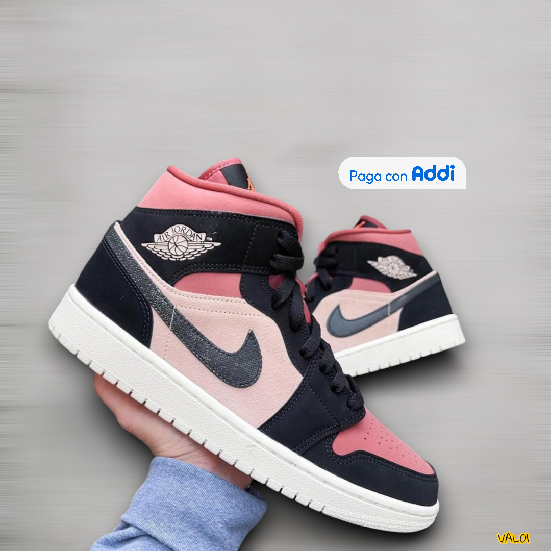 Bota Jordan Retro 1 tenis urbanos para mujer rosa con negro