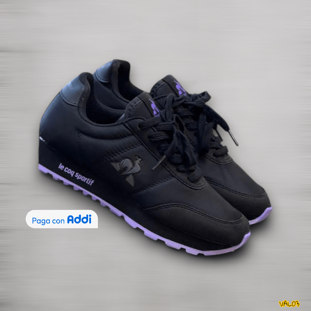 Tenis Le Coq Sportif negro morado mujer diseño urbano deportivo confort premium calidad 1.1
