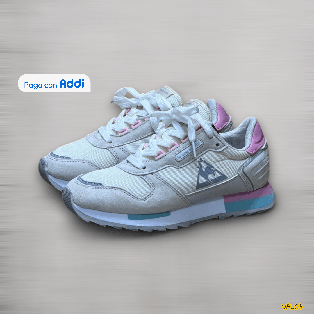 Tenis Le Coq Sportif blanco rosa azul mujer estilo urbano retro suela cómoda calidad 1.1