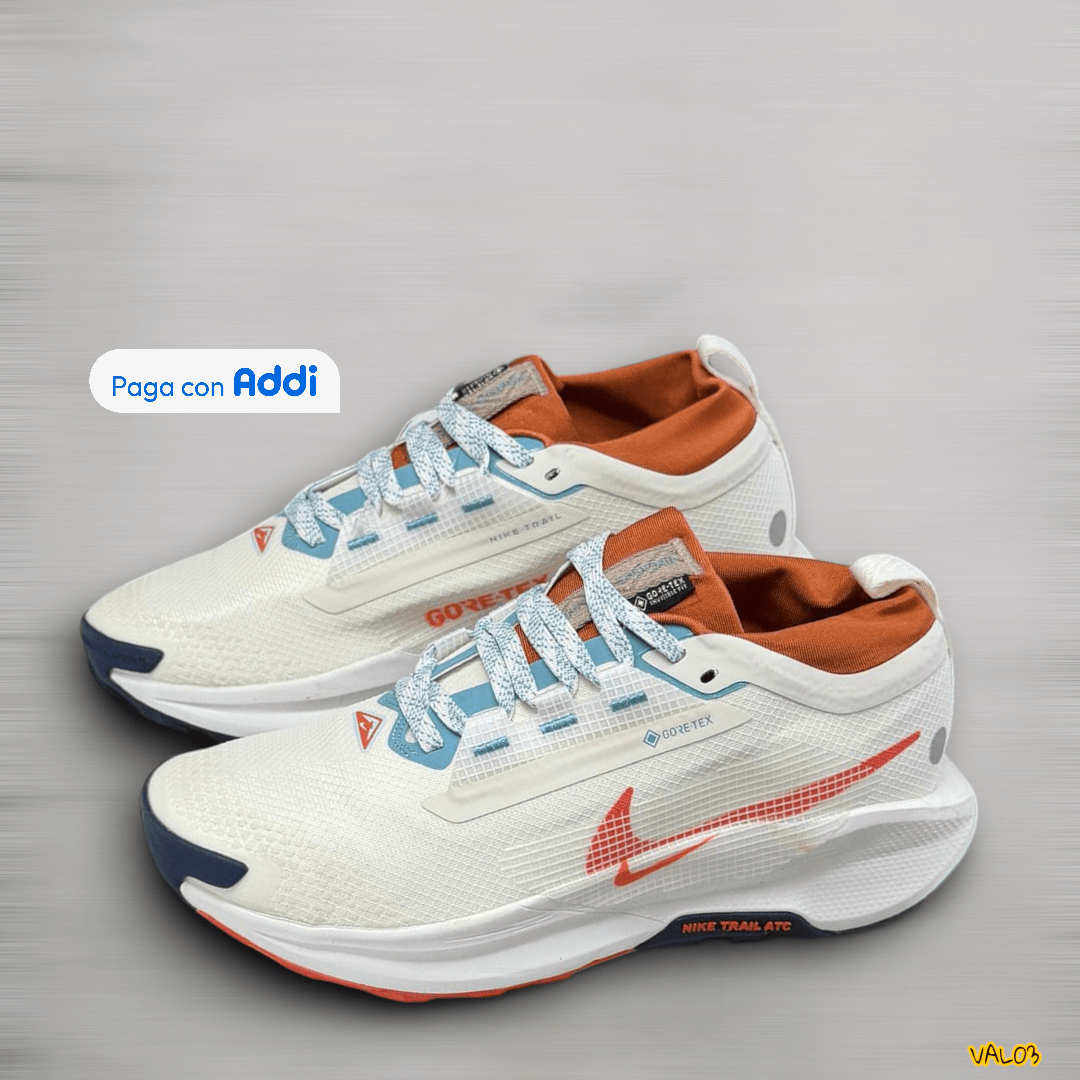 Tenis Nike Zoom Trail blanco naranja azul estilo trail running urbano amortiguación cómoda calidad 1.1