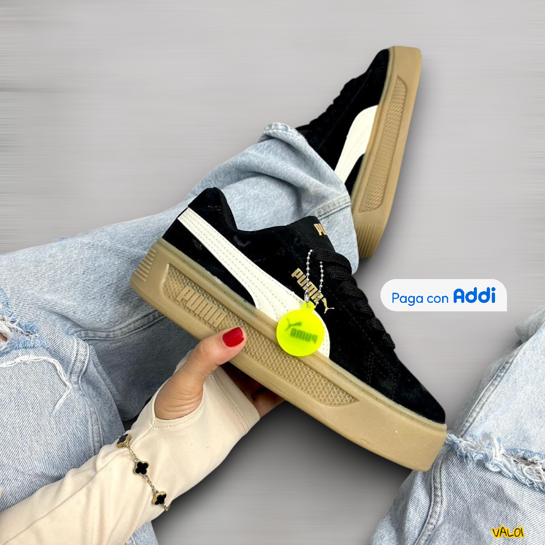 Tenis Puma Smash Plataforma mujer negro blanco diseño urbano