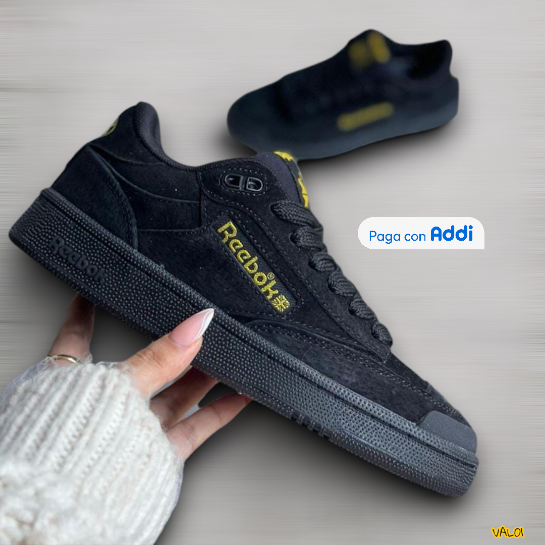 Reebok Club tenis urbanos para hombre en color negro amanrillo