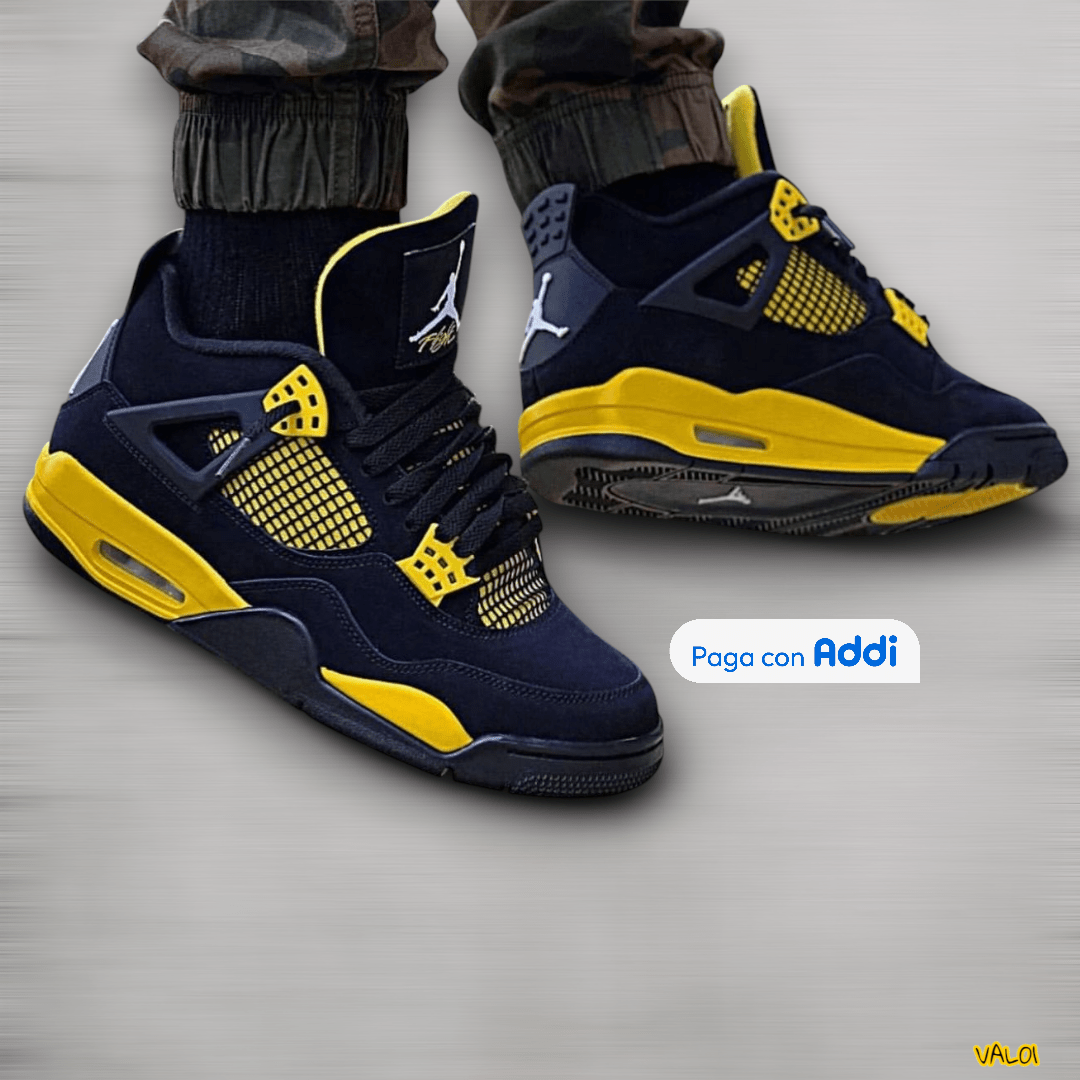 Jordan Retro 4 tenis urbanos negro amarillo diseño clásico