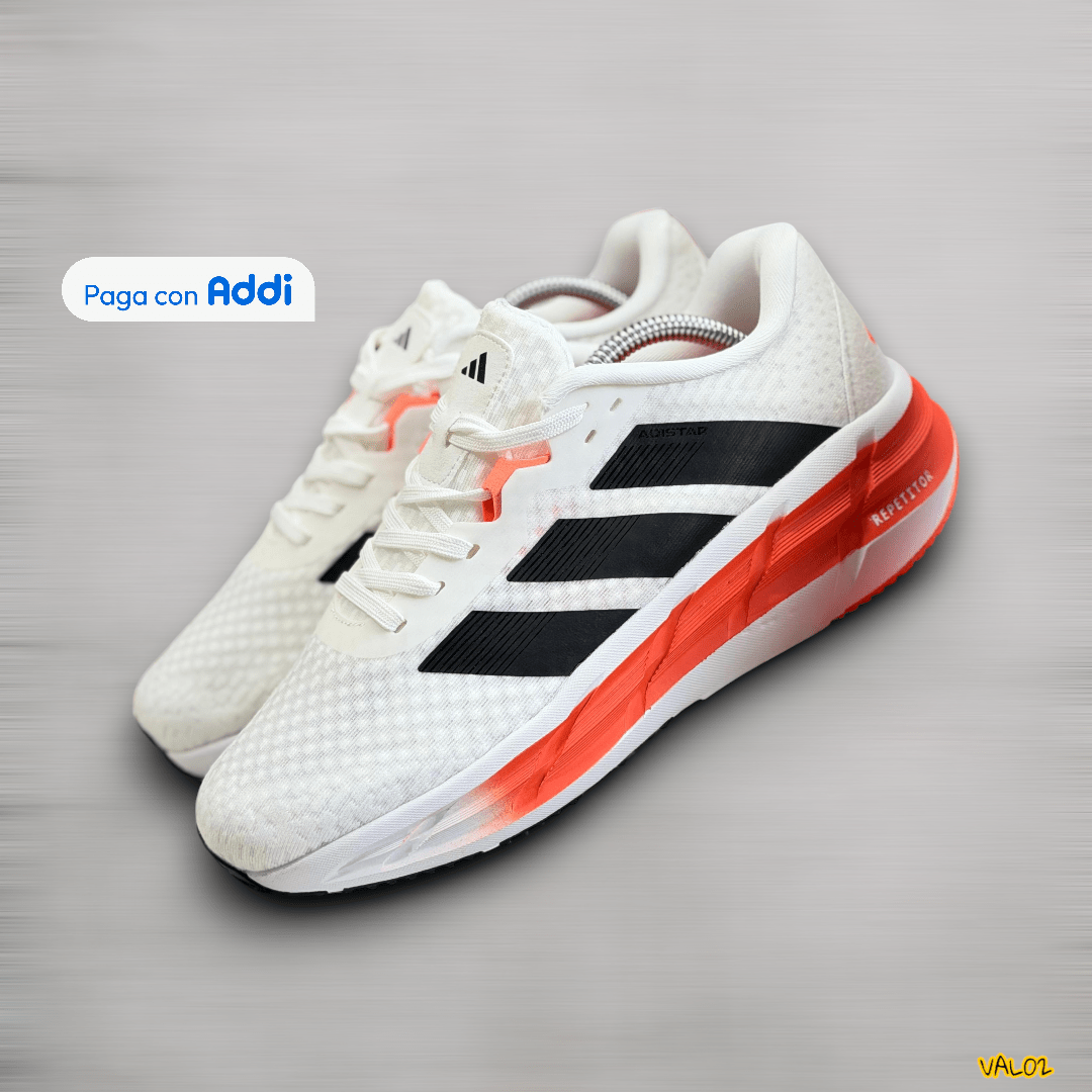 Tenis Adidas Adistar blanco naranja estilo deportivo dinámico