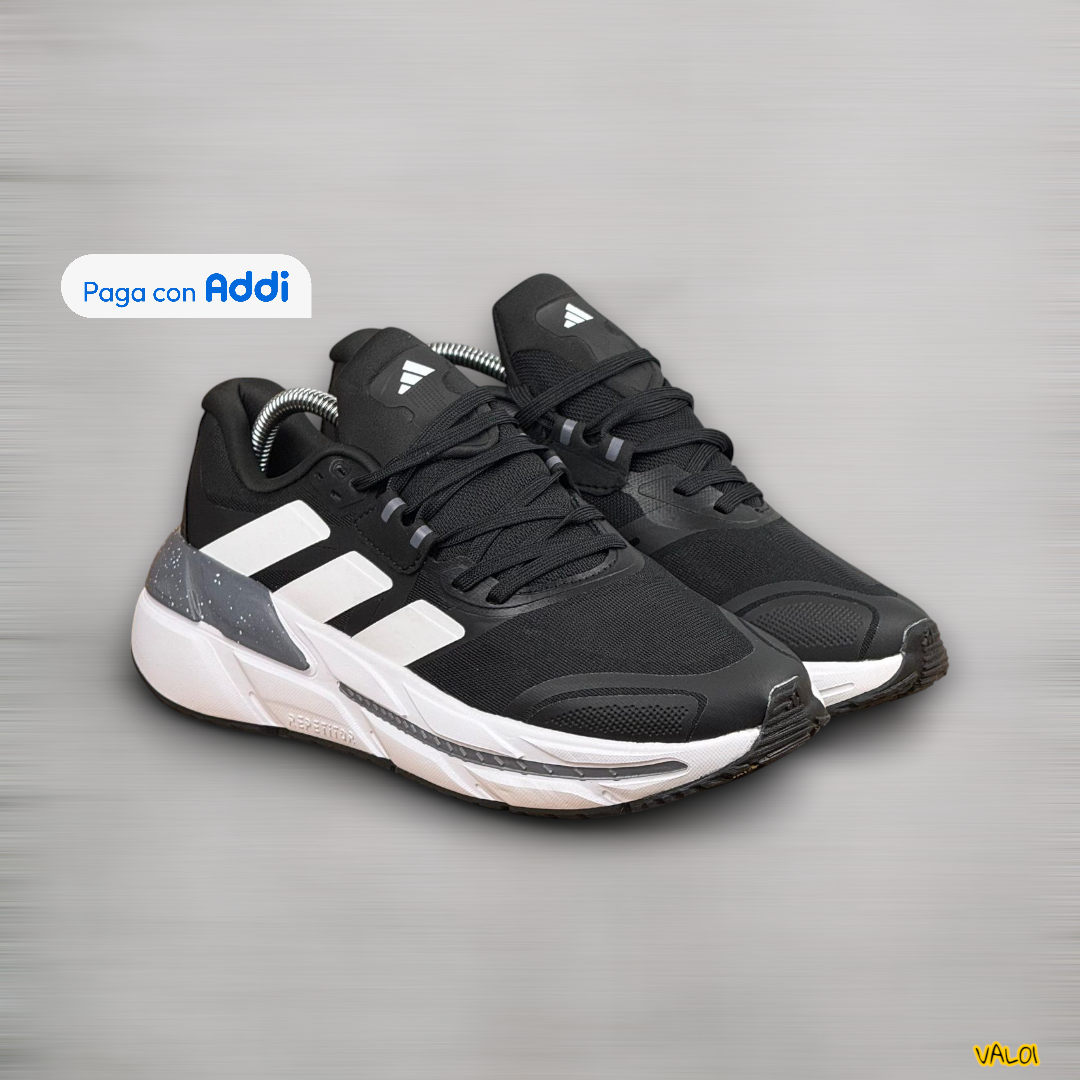 Tenis Adidas Adistar negro blanco diseño running urbano premium
