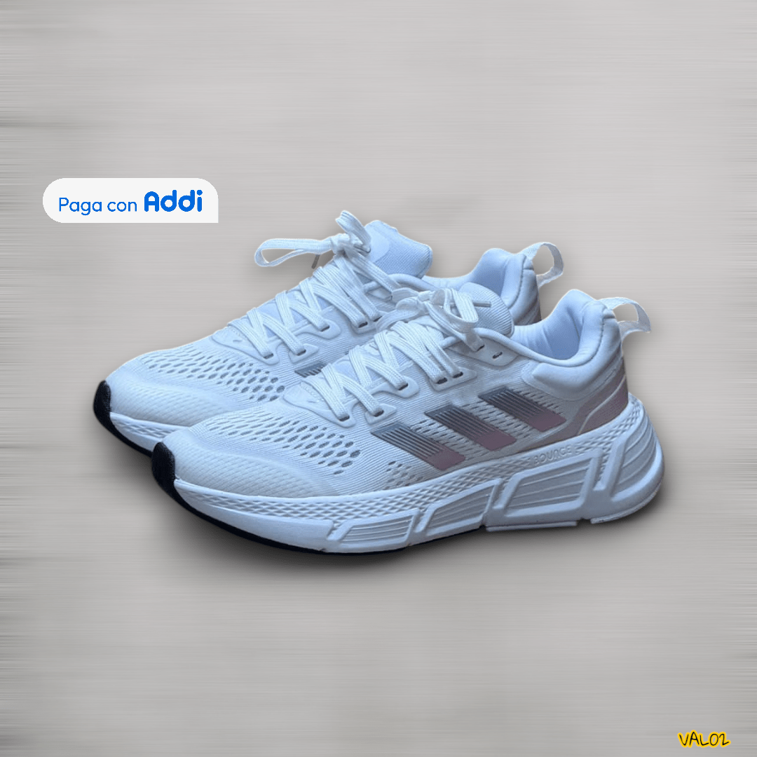 Tenis Adidas Questar blanco negro estilo running moderno