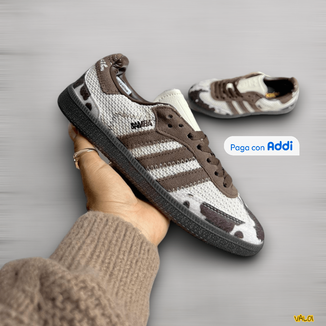 Tenis Adidas Samba café gris combinación deportiva moderna