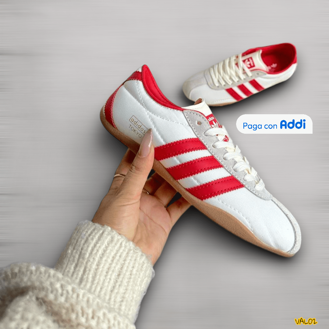 Tenis Adidas Tokyo blanco rojo look urbano llamativo