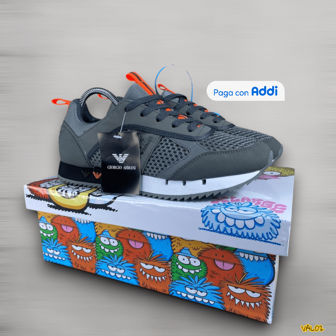 Tenis Emporio Armani gris diseño moderno sofisticado