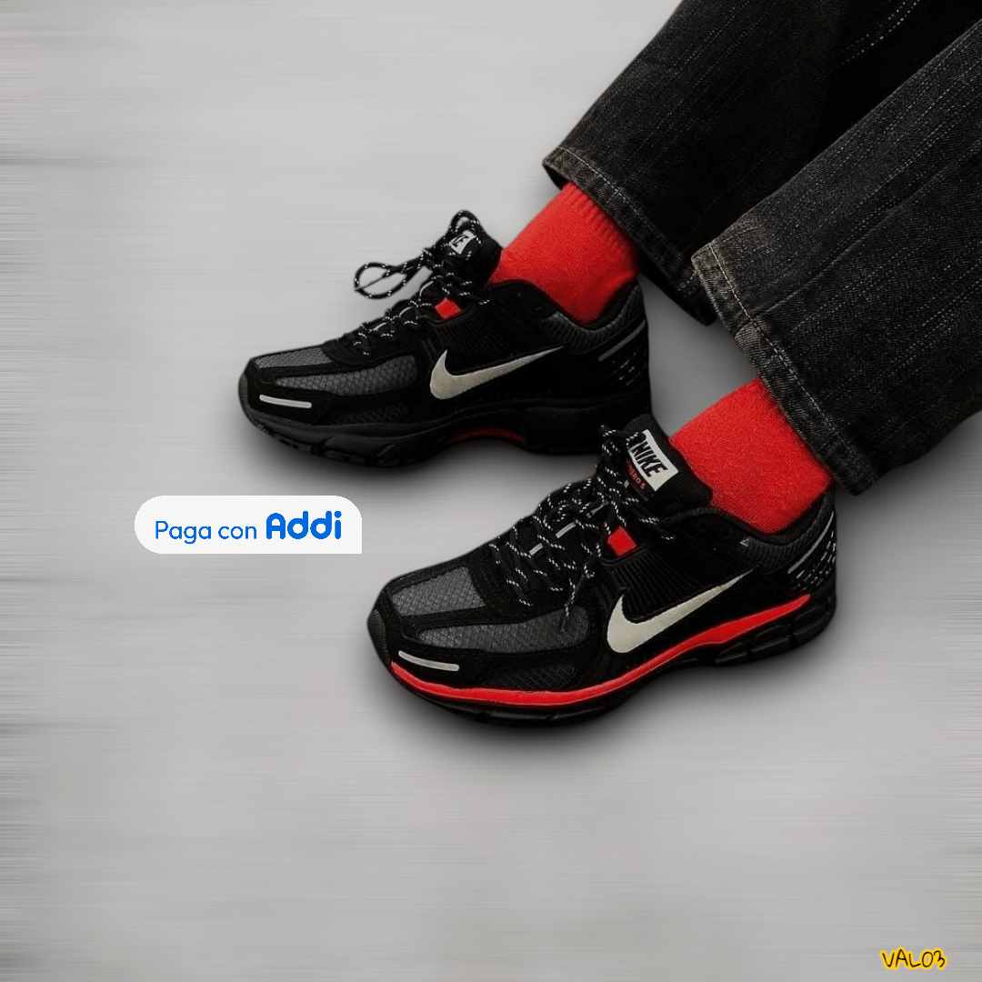 Tenis Nike Vomero negro rojo plateado running urbano amortiguación cómoda diseño deportivo calidad 1.1