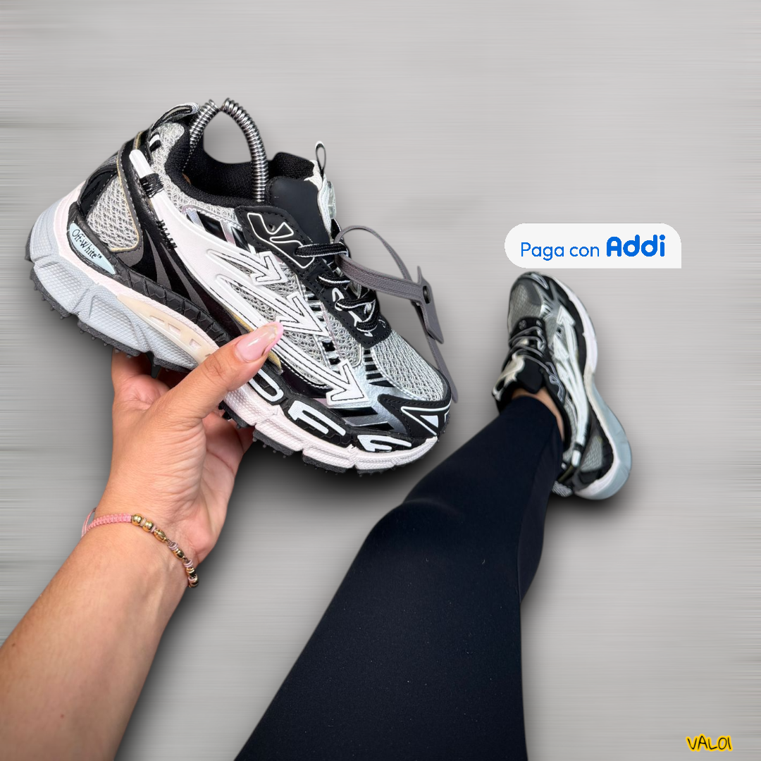 Off White tenis urbanos negro plateado look exclusivo