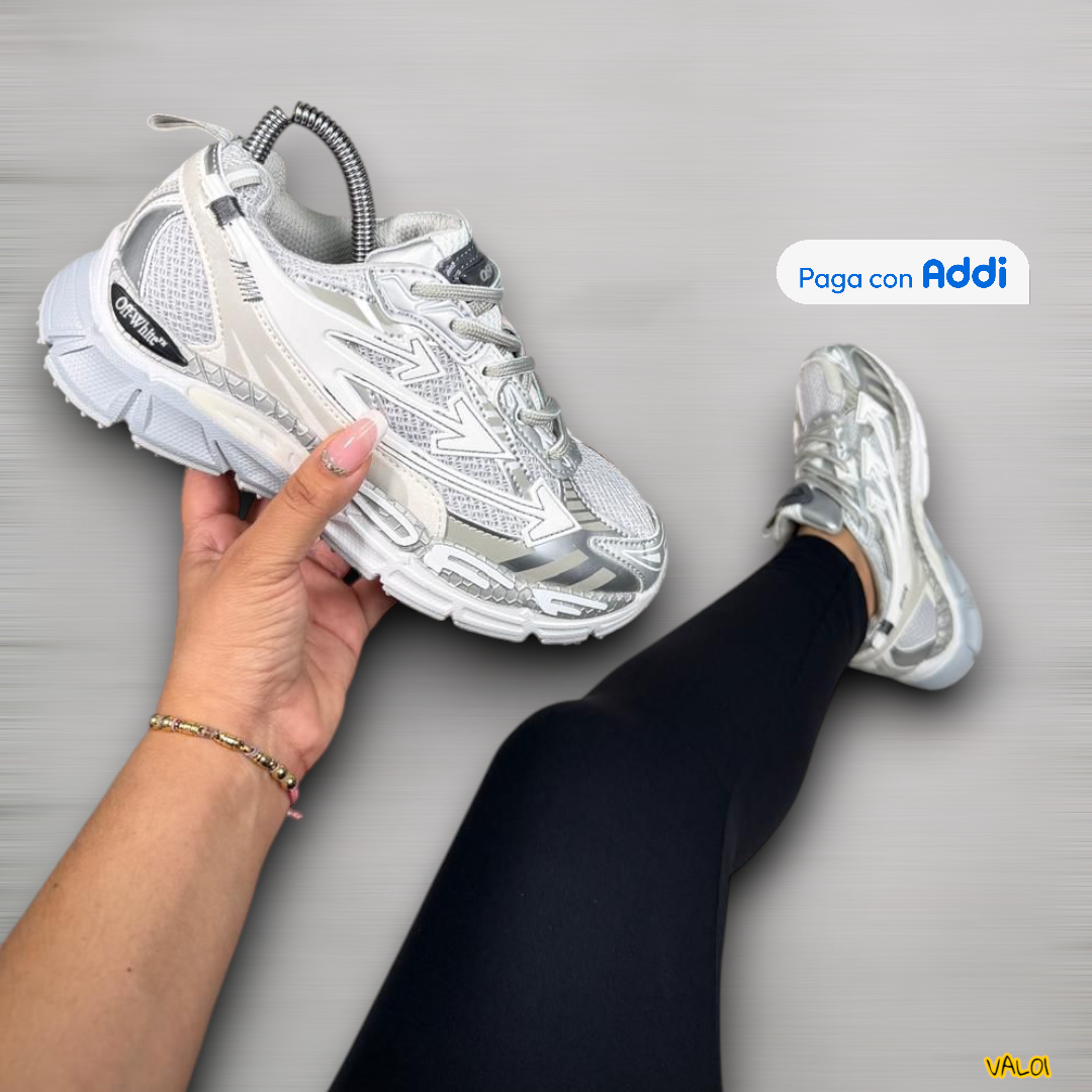 Off White calzado lifestyle blanco plateado tendencia
