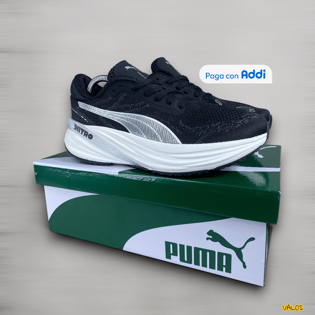 Tenis Puma Nitro Running negro blanco estilo running moderno