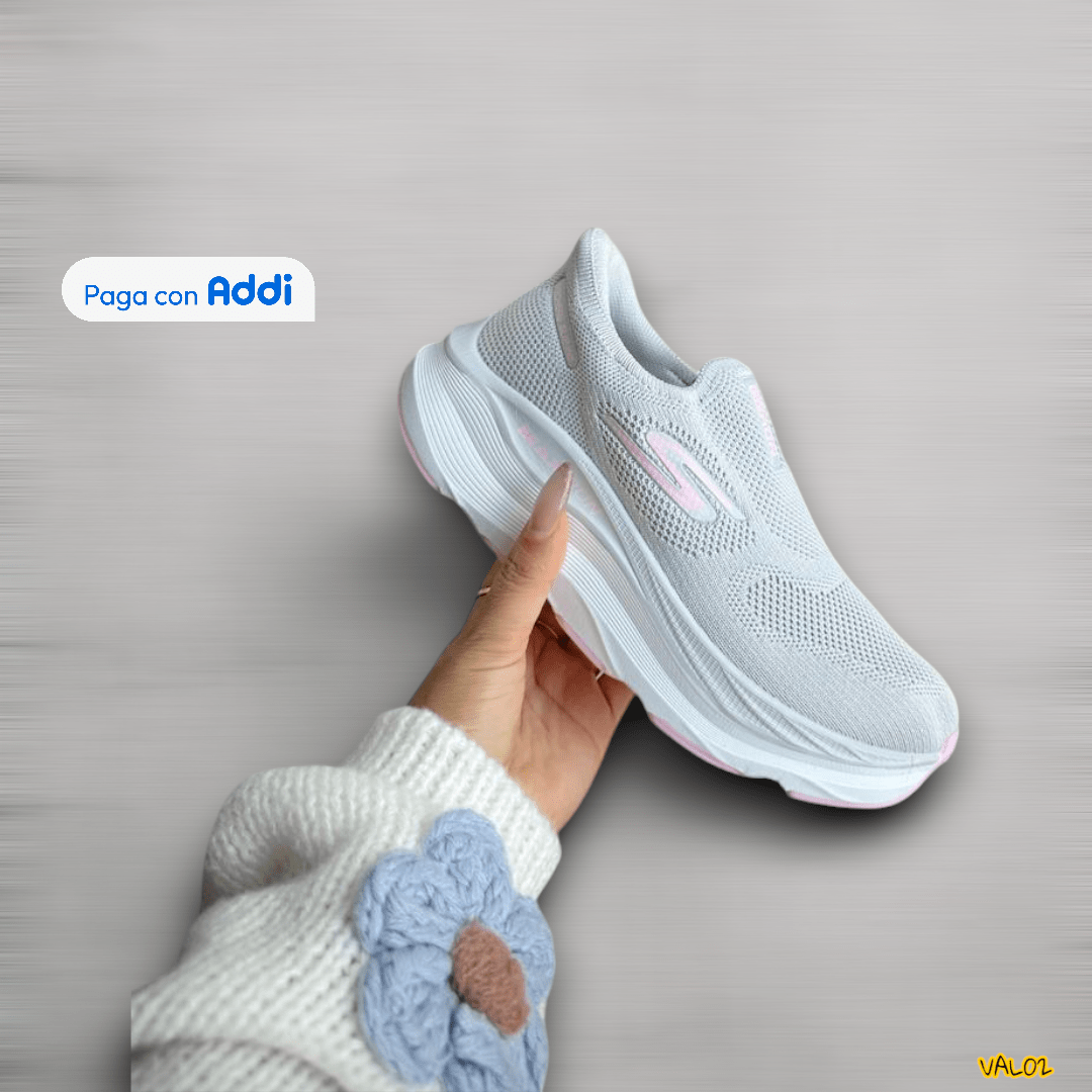 Tenis Skechers Tubular gris rosa diseño ligero y elegante