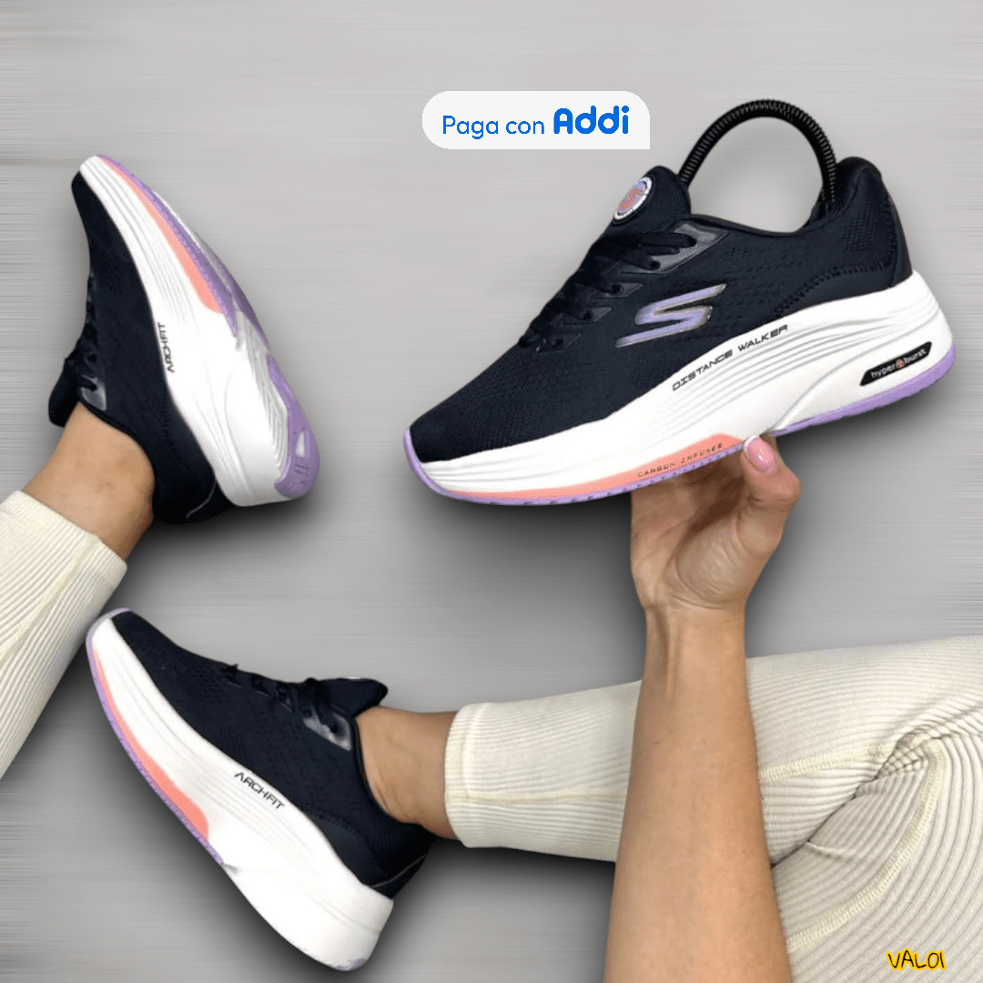 Tenis Skechers negro rosa diseño cómodo deportivo urbano