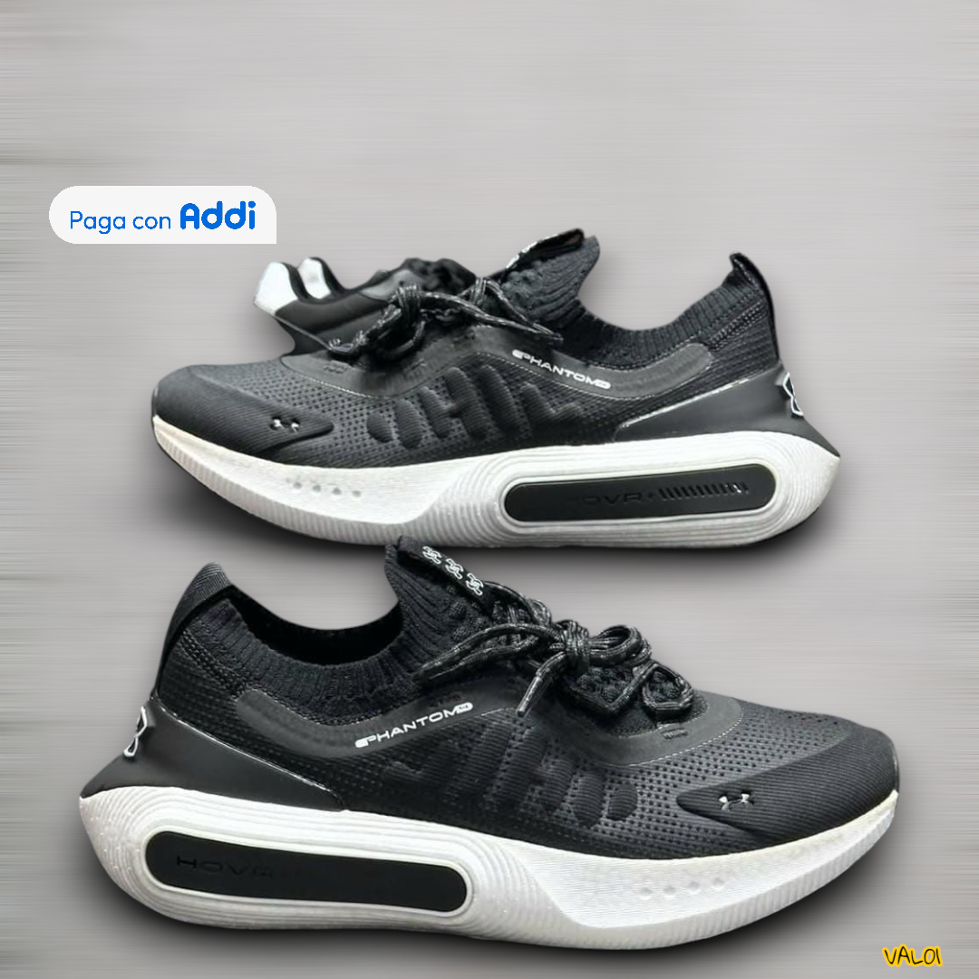 Tenis Under Armour Phantom negro calidad importada 1.1 con diseño urbano