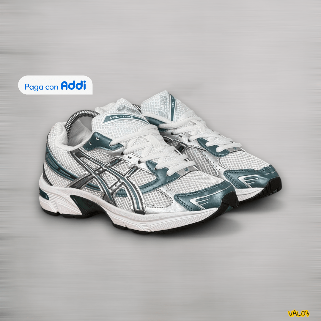 Tenis Asics Kayano plateado blanco verde running lifestyle urbano diseño moderno calidad 1.1