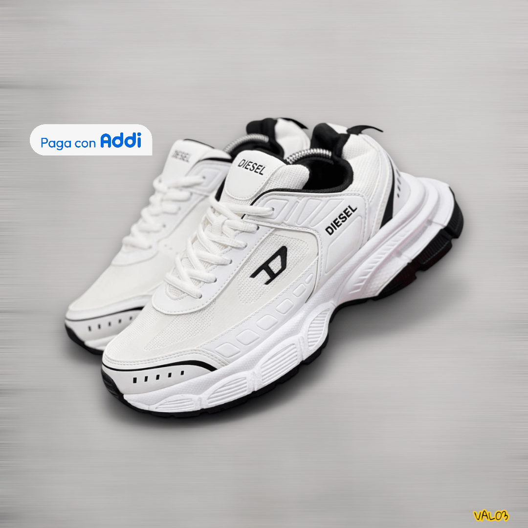 Tenis Diesel Skate Prototype blanco negro estilo streetwear urbano suela gruesa diseño moderno calidad 1.1