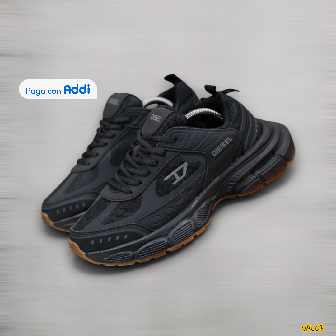 Tenis Diesel Skate Prototype negro estilo skate urbano suela gruesa diseño streetwear calidad 1.1