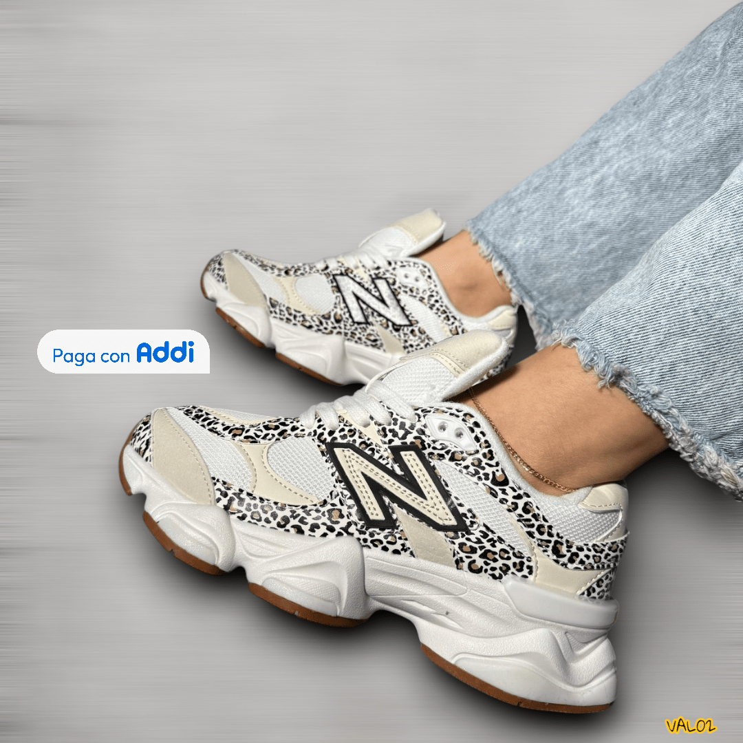Tenis New Balance 9060 blanco puntos negros diseño casual llamativo