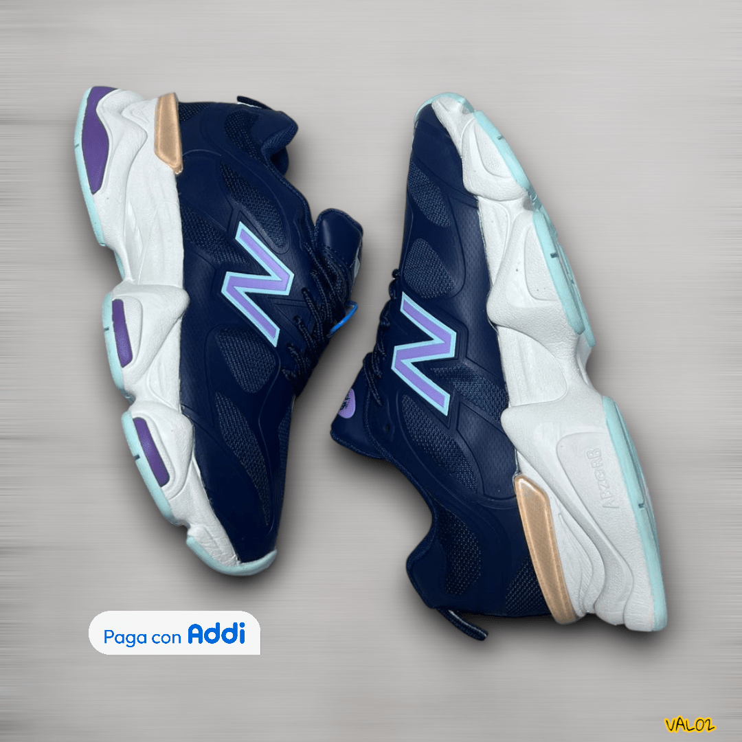 Tenis New Balance 9060 II azul gris blanco café look retro futurista