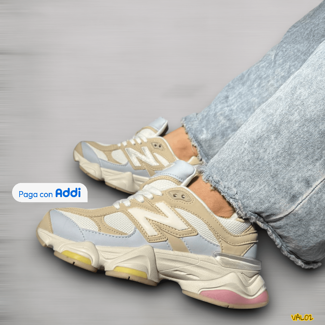 Tenis New Balance 9060 beige rosado look urbano femenino