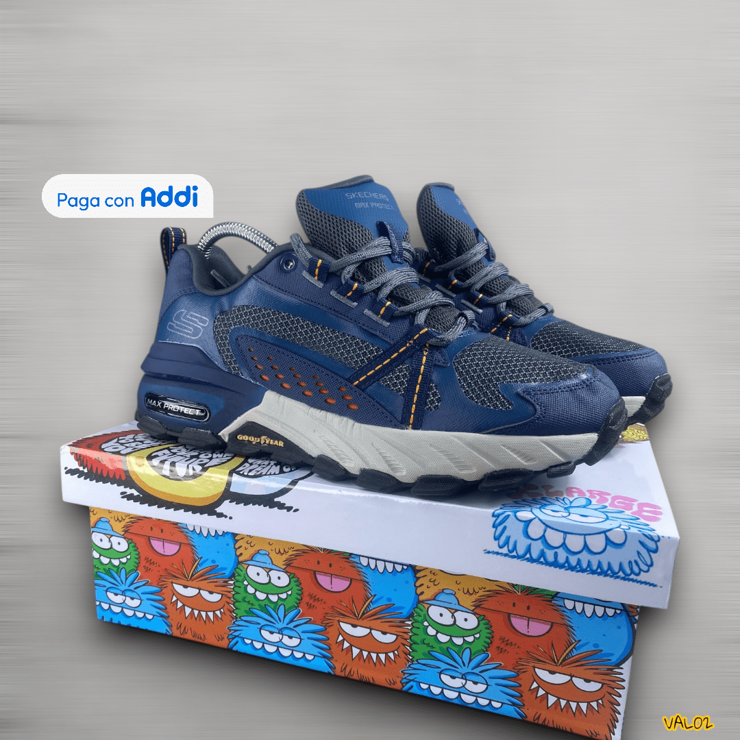 Tenis Skechers azul estilo deportivo moderno