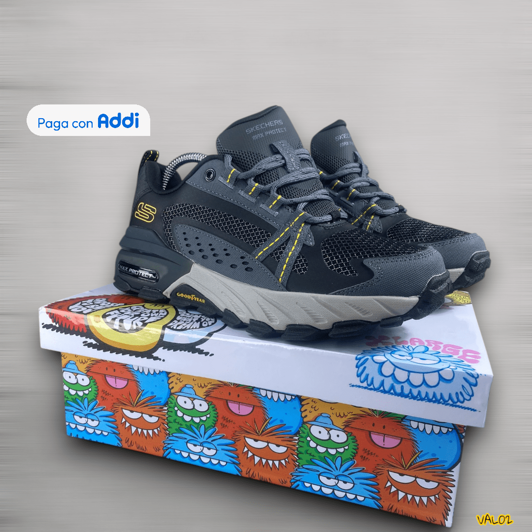 Tenis Skechers gris look casual confortable