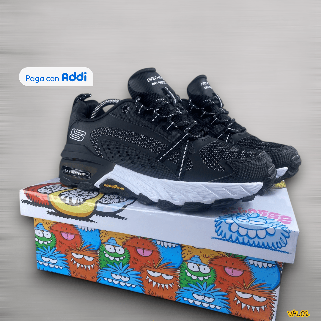 Tenis Skechers negro diseño cómodo y versátil