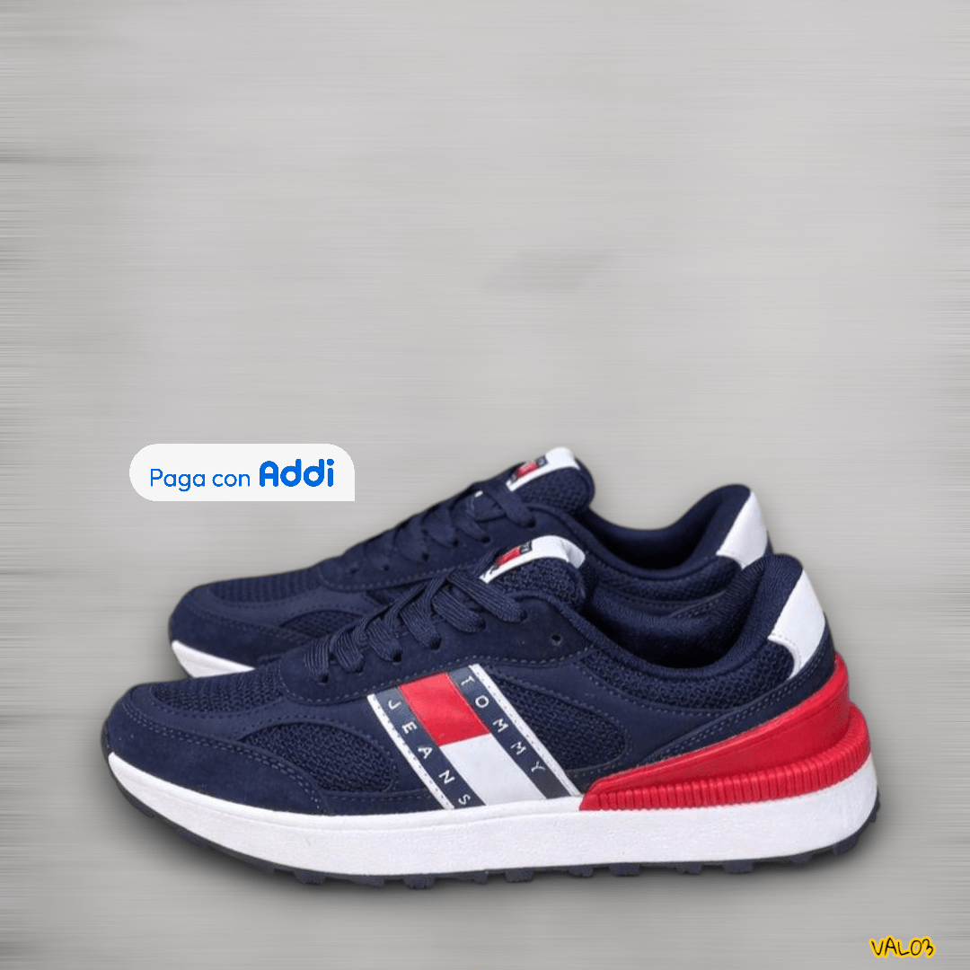 Tenis Tommy Hilfiger azul look casual urbano diseño lifestyle suela resistente calidad 1.1
