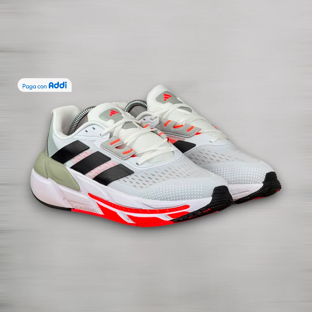 Tenis Adidas Adistar blanco negro gris naranja estilo running para uso diario con comodidad superior