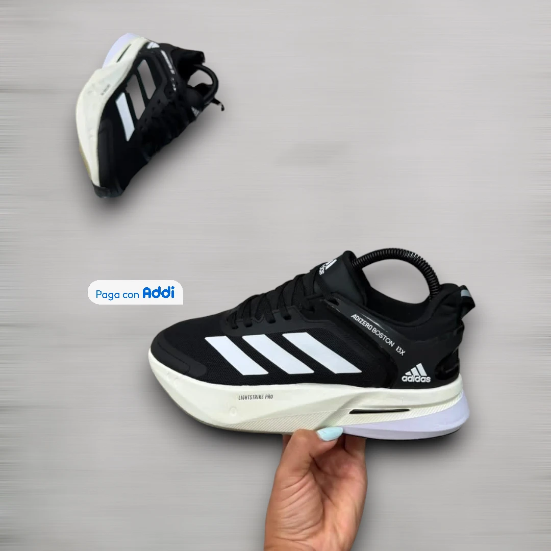 Tenis Adidas Adizero Boston 13 hombre negro blanco estilo running con amortiguación avanzada