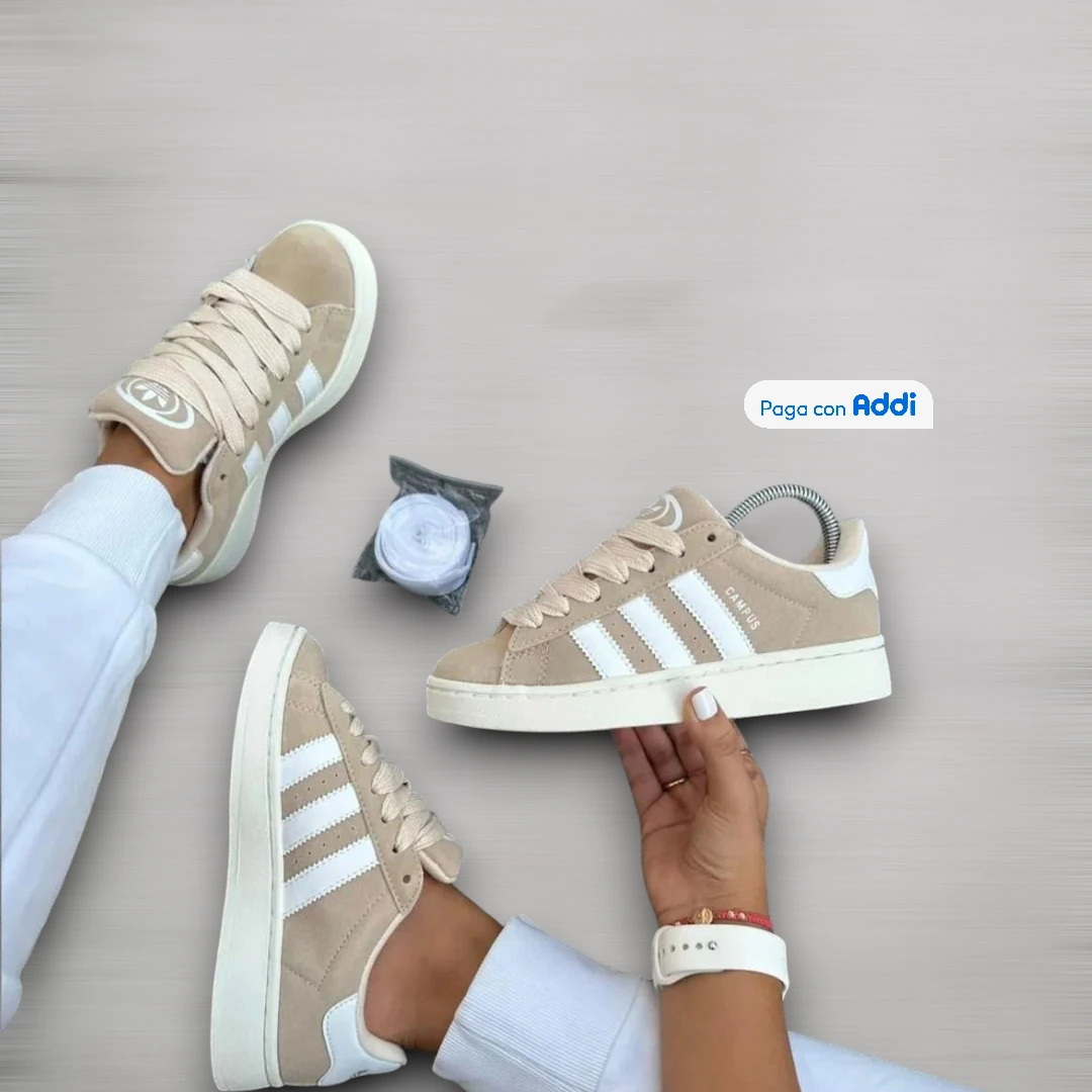 Tenis Adidas Campus beige estilo casual urbano para caminar con diseño retro y comodidad premium