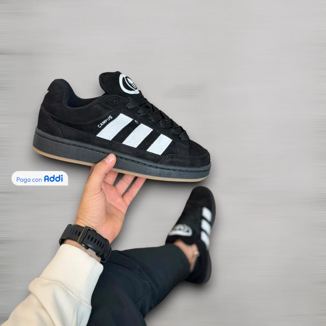 Tenis Adidas Campus hombre negro blanco estilo casual urbano para caminar con diseño clásico y confort