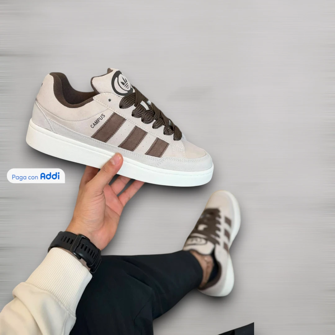 Tenis Adidas Campus hombre beige café estilo casual urbano para caminar con diseño moderno y comodidad