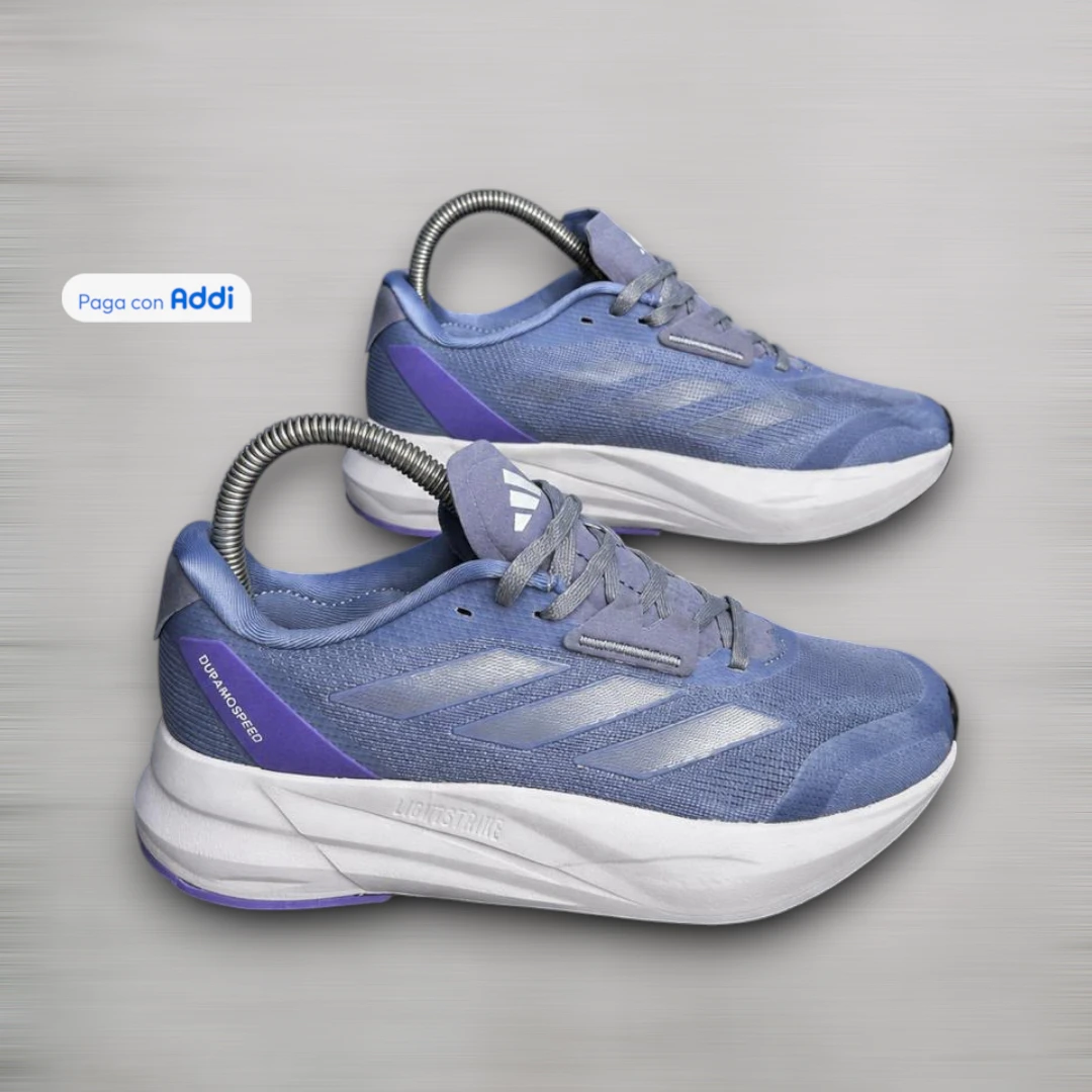 Tenis Adidas Duramo mujer azul morado estilo running para correr y entrenar con amortiguación y comodidad