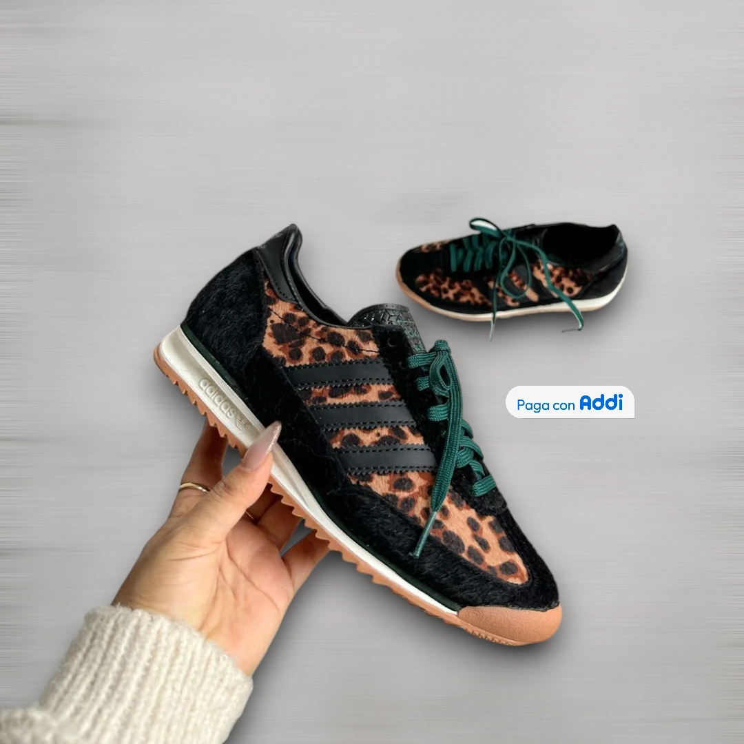Tenis urbanos Adidas SL 72 verde estampado tigre con diseño retro moderno