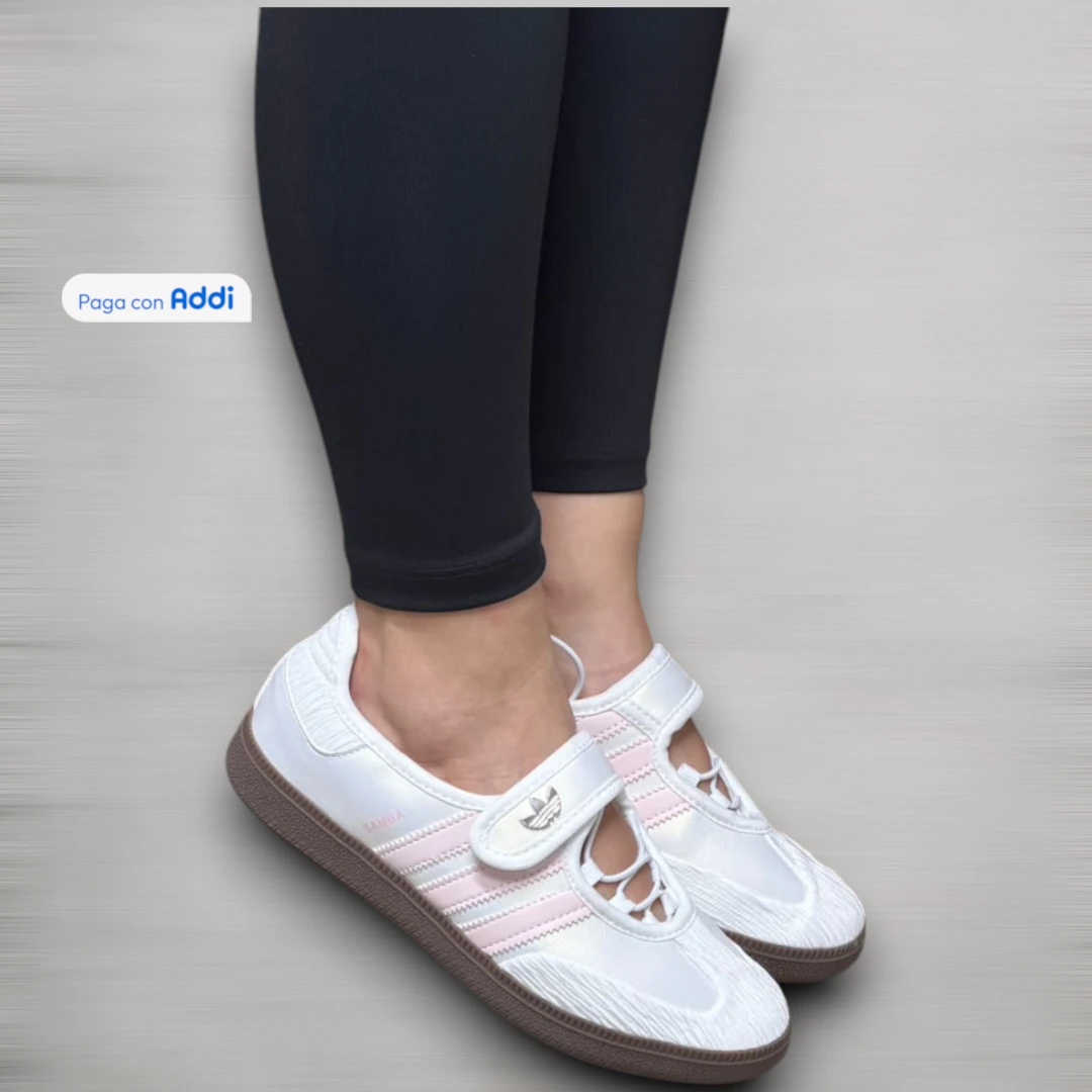 Tenis Adidas Samba Jane mujer blanco rosado de inspiración vintage, diseño urbano delicado y ajuste confortable para uso diario