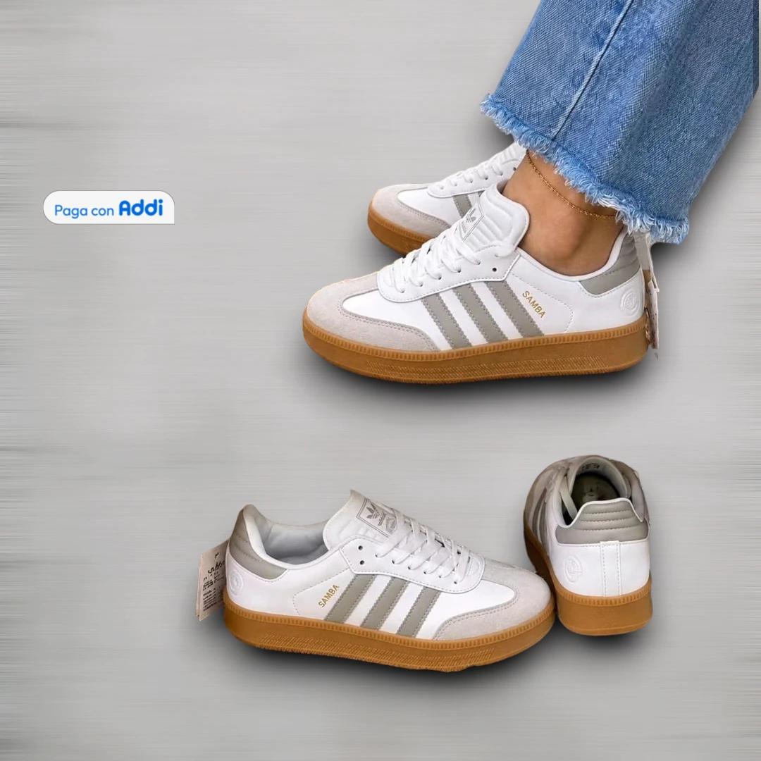 Tenis Adidas Samba Plataforma mujer blanco gris con diseño minimalista, suela gruesa y estilo urbano para uso diario
