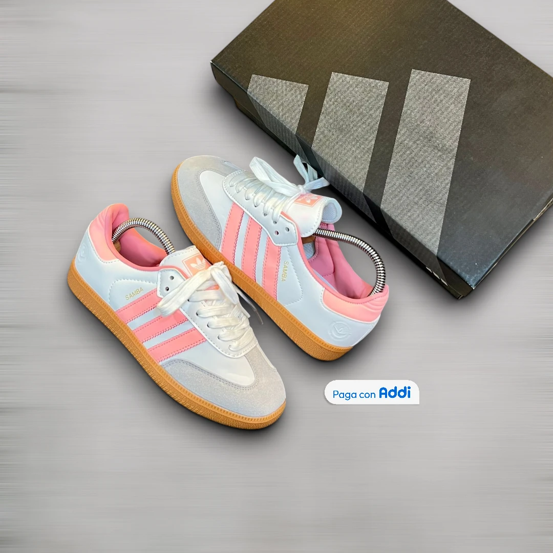 Tenis blancos con detalles rosados estilo retro urbano suela clásica cómoda