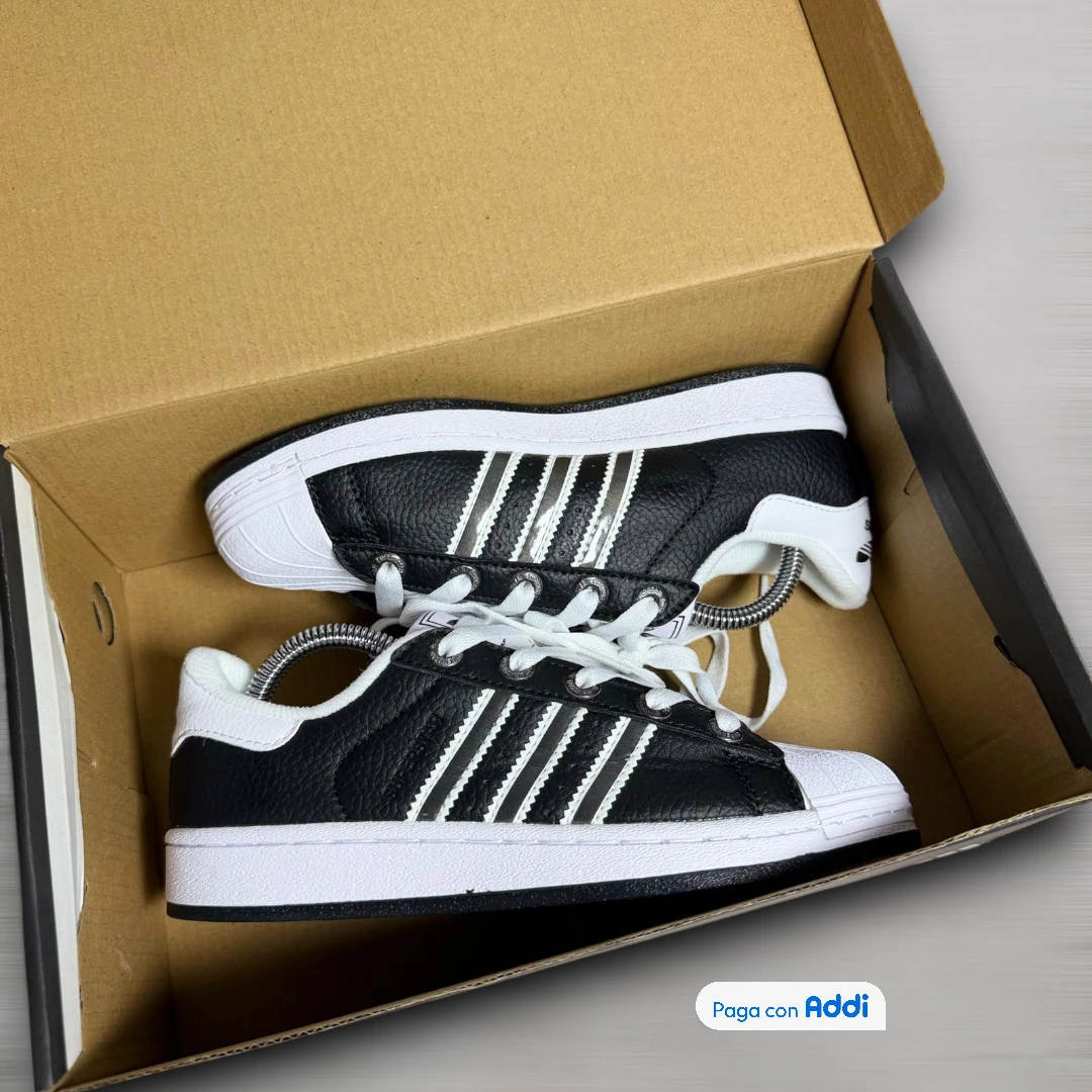 Adidas Superstar mujer negro cuero blanco tenis importados Colombia calidad 1.1
