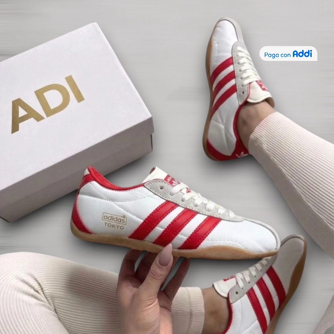 Tenis casuales Adidas Tokyo blanco con rojo para mujer con look deportivo retro