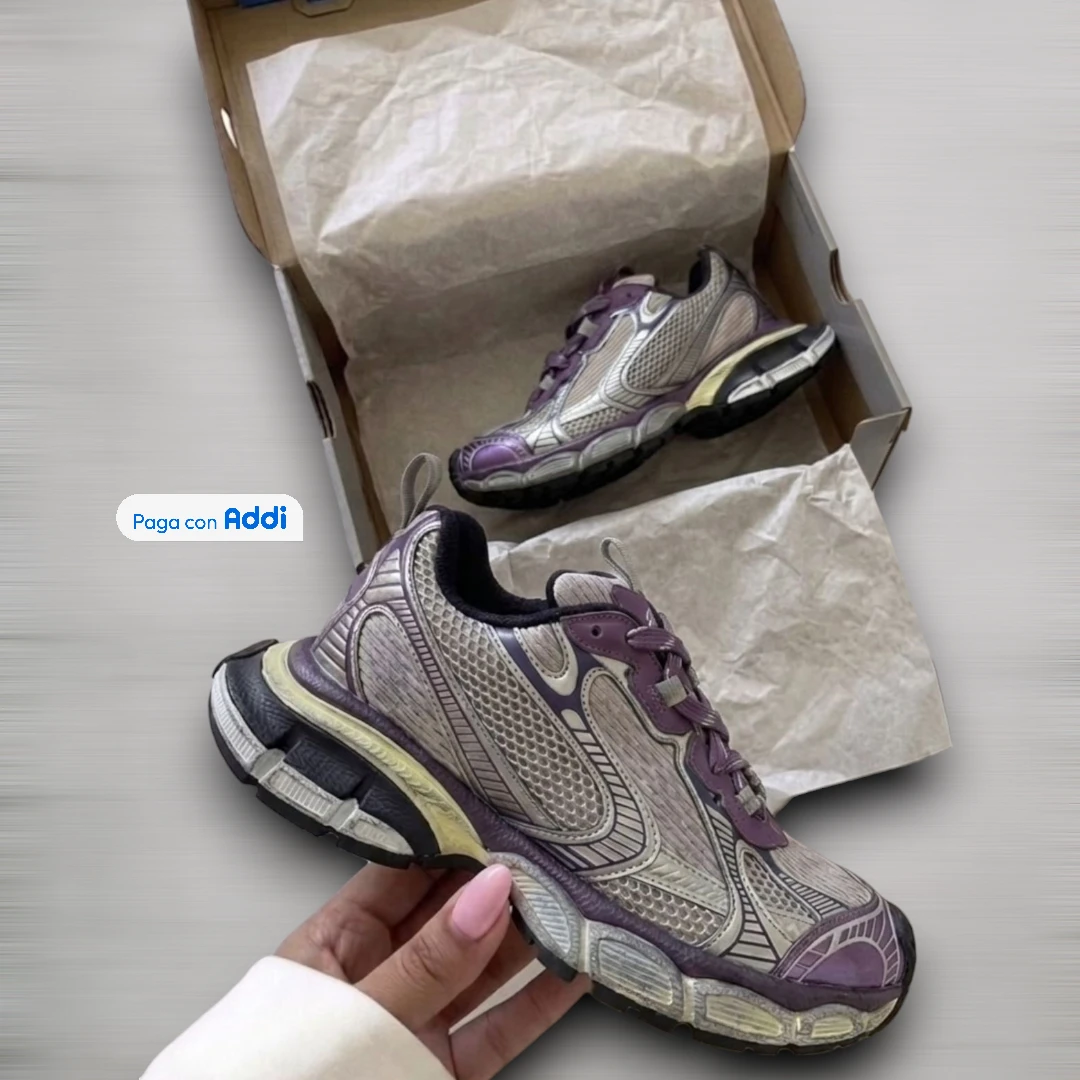 Tenis Balenciaga 3XL plateado morado estilo urbano de lujo para caminar con diseño oversized y comodidad premium