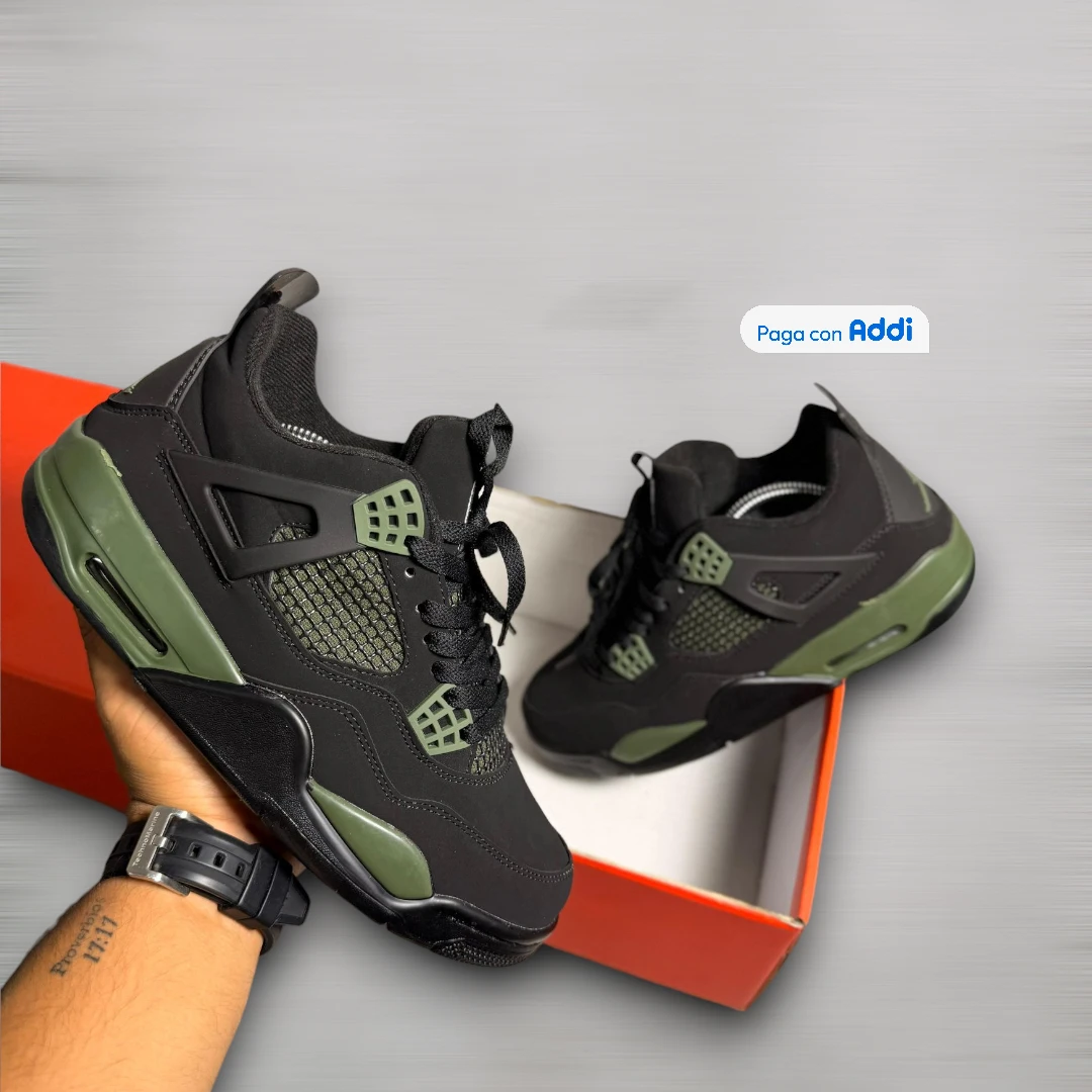 Tenis urbanos Jordan Retro 4 negro verde para caminar con diseño deportivo moderno