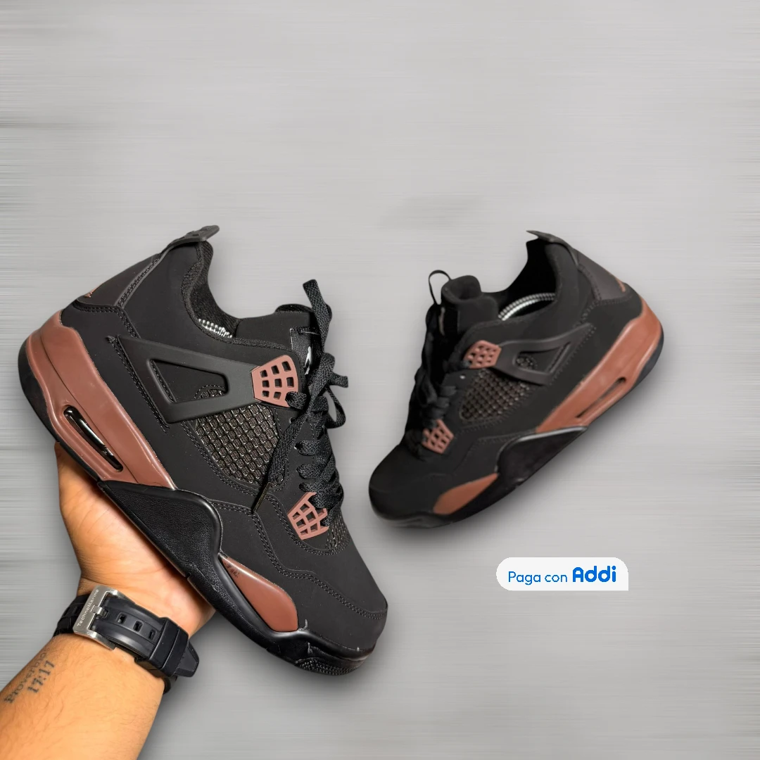 Tenis casuales Jordan Retro 4 negro café para hombre con estilo streetwear premium