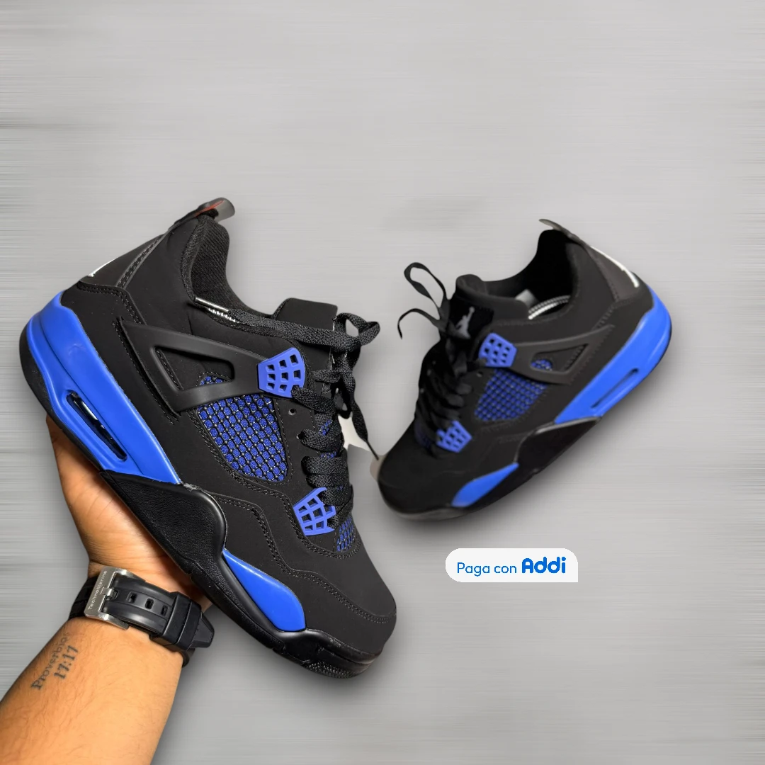 Tenis basketball Jordan Retro 4 negro azul para hombre con estilo urbano moderno