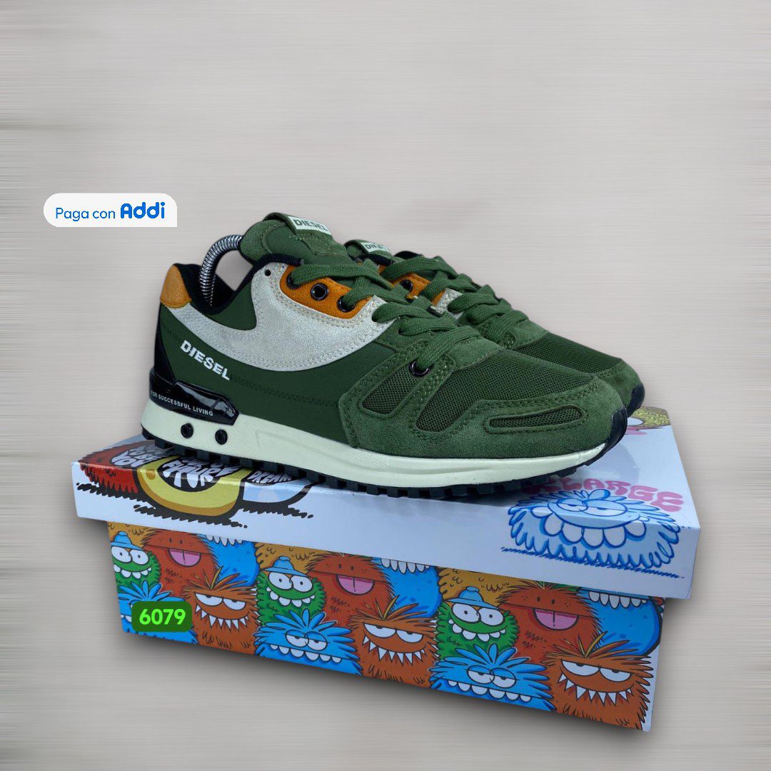 Tenis Diesel D verde estilo streetwear urbano para caminar con comodidad y diseño moderno